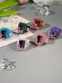 Compteur de bague de strass à 3 fleurs personnalisé, rosaire électronique, compteur de prière de rosaire électronique pour le doigt, compteur de bague à affichage numérique pratique, compteur à pression manuelle anti-stress, convient à un usage commercial, comptage de prières, cadeaux de festival, compact et portable - Multicolore - Voir 8