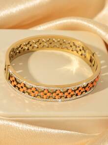 New Vintage Bohemian Style Stainless Steel Blue & Red Resin Hollow Pattern Bracelet, Exquisite Clasp Accessory - Exquisite Bracelet - View 8