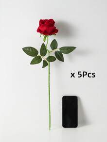 MEHELANY 5/1pc Red Rose Artificial Bridal Bouquet, Realistic Velvet Artificial Flowers, Floral Arrangement Decoration, Fake Roses, Artificial Roses, Valentine's Day Gift, Wedding Party, Home Decor, Birthday Gift, Outdoor Indoor Decoration, Vase Flower Arrangement Decoration (Purchase Instructions: May Have A Slight Odor, Please Place By The Window For Ventilation For 1-2 Days) Birthday Graduation - Red - View 7