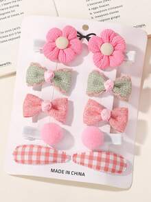 10pcs/Set Cute Fabric Flower & Bow Hair Clips, Sweet Girls Hair Accessories Set, Infant Toddler New Headwear