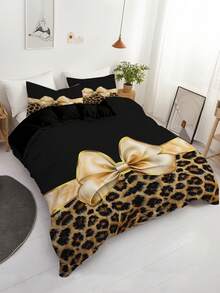 3件套豹纹蝴蝶结床上用品套装（1个被套+2个枕套，不含被芯），采用性感迷人的豹纹印花设计，柔软亲肤，缓解视觉疲劳，四季皆宜，拉链封口，适用于酒店、卧室、客房和宿舍的床上用品装饰，低致敏性，易于护理，时尚轻盈，透气性好。 - 彩色 - 查看 6