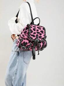 1pc Stylish Leopard Print Women's Backpack - Lightweight Daypack With Adjustable Straps, Pink & Black Animal Pattern Design For Travel, Work, And Casual Use, Travel Backpack | Stylish Handbag | Bag, Backpack For Travel - Màu Hồng Tươi - Xem 5