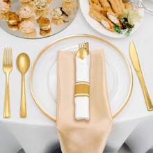 金色餐具套装，优雅餐具套装，易于清洁，可重复使用，适合户外烧烤、公司团建、生日派对、婚宴及其他活动 - 金色 - 查看 9