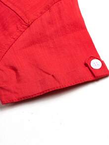 Boys' Summer Cotton Woven Soft Casual Simple Round Neck Pocket Short Sleeve Shirt