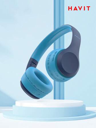 havit 儿童耳机，带共享端口，无线儿童耳机，85dB 听力保护音量，亲肤耳罩式耳机，带麦克风，兼容 iPad/平板电脑/飞机，蓝色，18 小时播放时间