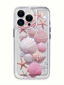 Pink Seashell And Starfish Pattern Transparent Space Phone Case For Galaxy A13, A14, A15, A16, A21S, A22, A23, A24, A25, A32, A34, A35, A50, A52, A53, A54, A55, A73, S21 Ultra, S22 Plus, S23+, S24 FE, And Phone 17, 17Air, 17pro, 17pro Max, 16, 15, 14, 13, 12, 11, PRO MAX, X, XS, PLUS. Stylish And Simple Design. Shockproof And Soft Protective Cover. Unique Creative Design. - 彩色 - 查看 3