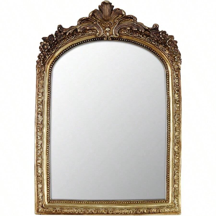 HAWTSmall Decorative Arched Mirror Vintage Gold Resin Frame 6.8 X 10 Inches Wall Or Tabletop Vintage Gold 6.8 X 10 Inches - 復古金 - 查看 1