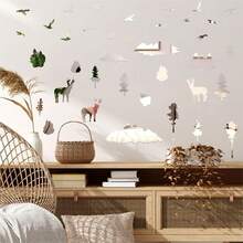 Woodland Tree Animal Wall Stickers Removable 3D Mirror Acrylic Wall Decals Mountain Pine Trees Decals Peel And Stick Forest Animals Tree Decor For Bedroom Living Room,WoodlandAcrylic - 森林亞克力 - 查看 8