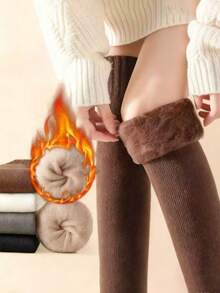 1/3 Pairs Women's Thick Warm Cotton Crew Socks, Breathable Knee-High Socks For Winter, Y2K Style, Comfortable For Women With High Heels, Thick Warm Thigh-High Socks, Knee-High Thick Socks, Warm Indoor Socks For Autumn/Winter - Multicolor - View 2