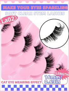Cílios Postiços Meia-Tira, Faixa Transparente, Efeito de Maquiagem de Olho de Gato Natural, Alongamento de Cílios, Fofo e Leve, Cílios Falsos de Vison Macios, Cria um Visual de Maquiagem Natural, Adequado para Maquiagem Diária, Maquiagem de Blogueira de Beleza, Presente de Natal e Ano Novo - Cílios de gato - Visão 4