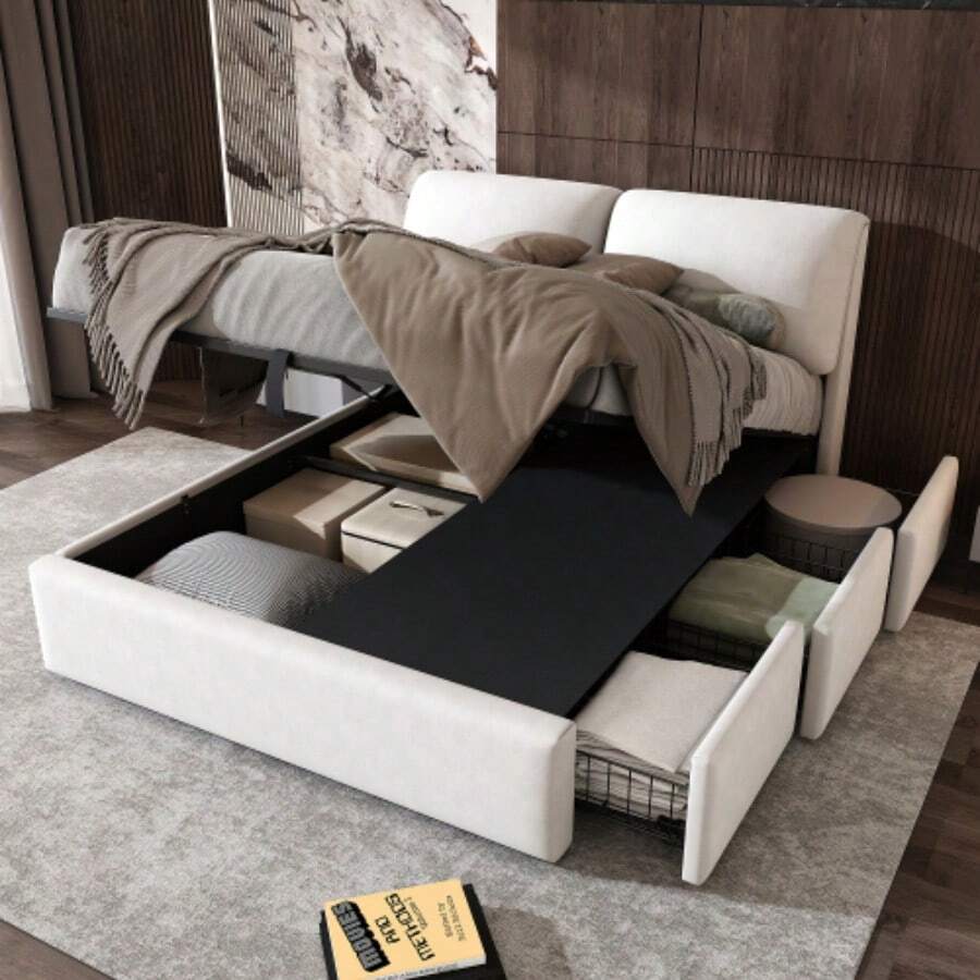 Bed Frames - Beige + Velvet + 140cm*200cm - View 1