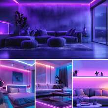 1條 RGB 智慧 LED 燈條，附 44 鍵遙控器與 App 控制，音樂同步、定時、可調光、USB 供電、LED、動態變色效果，適用於居家、派對、臥室、電競房照明 - 安裝簡單、多種顏色選擇 - 彩色 - 查看 12