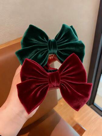 2 PCS Women Christmas & New Year Burgundy Red And Dark Green Bow Hair Claw Clip,Hair Bows For Fashion Holiday,Hair Accessories For Enhance Your Temperament Elegant Hair Clips