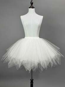 1pc Women's Punk Gothic Style Ruffled Mesh Skirt, Elastic Waist Diamond Net Fabric Rock & Roll Mini Skirt