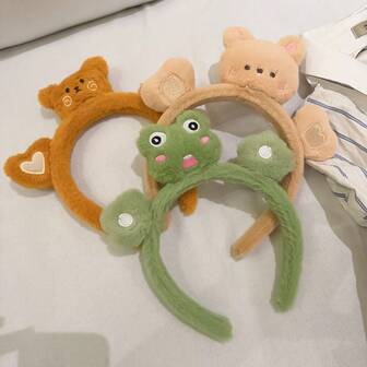 3D Plush Cute Headband, Adorable Cartoon Bear & Frog Design, Hair Accessories, 2025 New Arrival