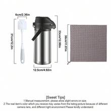 64盎司/1.9升带泵咖啡壶，保温咖啡机，配有清洁刷和清洁布，360°旋转底座，真空隔热泵，双层隔热不锈钢饮料分配器，冷热水控制杆 - 彩色 - 查看 4