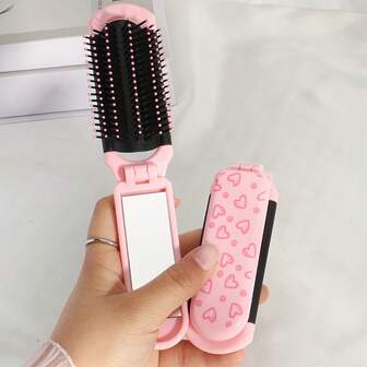1pc Foldable Comb With Built-In Mirror - Portable Pocket-Sized Hair Brush, Suitable For Women And Men, Compact Travel Comb For Braiding, Ponytail, Bun, Durable Plastic Hair Care Accessory ,Hair Tool Kit ,Hair Styling Kit