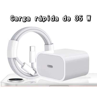 Cargador Turbo IP 16 Series 35W, Cubo Entrada Tipo C Cable C-C 1M  Hilo trenzado Para IP 16 Series, Turbo Cargador IP