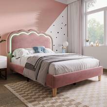 Upholstered Bed With LED Lighting, Single Bed 90 X 200cm, Bed Frame With Slatted Base And Adjustable Headboard, Upholstered Bed In Pink, Bed Frame For Youth Bed In Bedroom Or Guest Room - Velvet - Pink - View 11