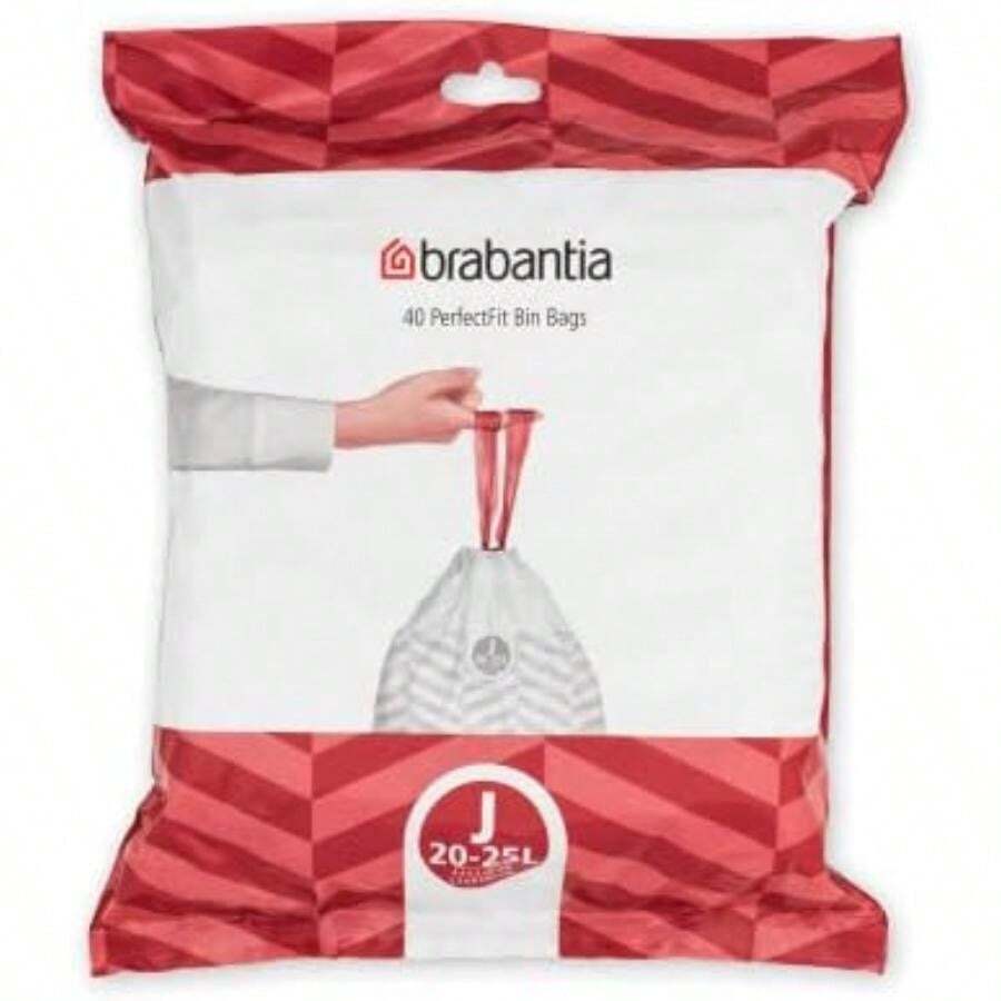 Brabantia PerfectFit Bolsas de basura (tamaño B/1.3 gal) de plástico grueso con asas de cordón (40 bolsas)(40 Bags Blanco - Código J) - Multicolor - Ver 1