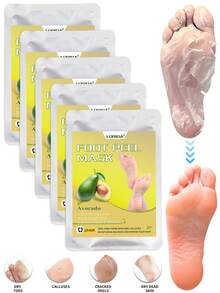 5双装足部去角质面膜 - 蕴含乳酸、尿素和苹果酸，具有去角质、保湿和滋养功效，软化足部粗糙的米色肌肤，令双足丝滑柔嫩 - 精华袜，足部护理，滋养去角质面膜，必备足部护理用品，修脚配件，天然牛油果和芦荟成分，保湿足膜，去除足部死皮 - 白色 - 查看 10