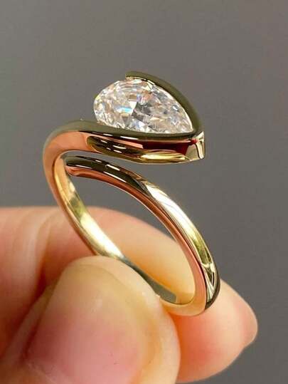 EleRunis 1 قطعة خاتم خطوبة من الفضة الإسترليني عيار 925 بتصميم قطرة ماء فاخر ولامع، خاتم زفاف للنساء، خاتم وعد رقيق، خاتم أبدي، هدية مجوهرات راقية