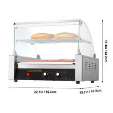 Hot Dog Roller, 11 rodillos 30 Hot Dogs Capacity, 1650W Acero inoxidable Salchicha Grill Cooker Machine con doble control de temperatura Cubierta de vidrio Acrílico Calentador de bollos Estante Bandeja de goteo extraíble, certificado ETL - 11 rodillos - Ver 10