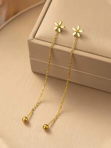 Novos brincos da moda com flor dourada, borla, corrente e pingente, brincos delicados e lineares com pingente, joias de casamento, presente pendente nobre - Dourado - Visão 3