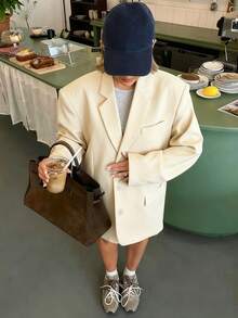 Women's Casual Loose Fit Black Long Sleeve Blazer Jacket With Buttons And Pockets, Versatile For Commuting, Spring/Autumn - Apricot - View 3