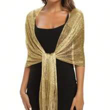 Evening Party, Wedding, Dress Accessory - Elegant Golden And Silvery Thread Shawl - Flat Scarf, Fringe Scarf - Beach And Seaside Play - 銀色 - 查看 2