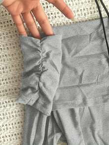 Women's Solid Color Y2K Off Shoulder Long Sleeve Fashionable Top - Light Grey - View 4