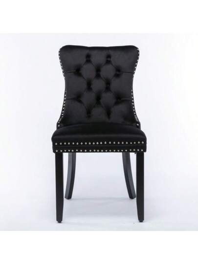 Nikki Collection Modern, High End Tufted Solid Wood Contemporary Fluwelen Upholstered Dining Stoel Legs Nailhead Pcs Set, Beige, DE2001BG view 3