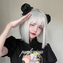 DZfirst Bob Wig Short Straight Grey Wig For Woman 12inch Daily Party Cosplay Lolita Wig Natural Synthetic Bob Wig With Bangs Heat Resistant Fiber - Light Grey - View 10