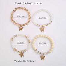 波西米亚风玻璃弹力四层蝴蝶吊坠手链，手工串珠四件套，人造水晶玻璃钻石镶嵌手链 - 彩色 - 查看 8