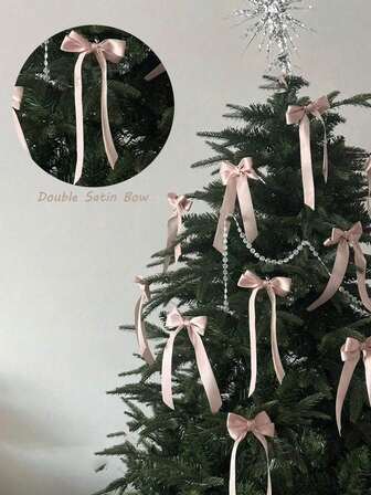 12/24 piezas ADORNO DE LAZO DE DOBLE CAPA, ADORNO DE ÁRBOL DE NAVIDAD CON LAZO DE CINTA DE SATÉN, LAZO DE ESTILO BALLET ROSA, ADORNO DE LAZO DE NAVIDAD, EL MEJOR REGALO PARA NIÑAS