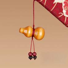A Natural Peach Wood Carved Gourd Mobile Phone Chain Keychain - Cà phê 2 - Xem 5
