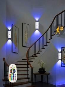 1 pieza Luz nocturna LED de 7 colores degradados, lámpara de pared de ojos de gato de doble cabezal, luz de pared LED con sensor inteligente, luz nocturna LED recargable con sensor de movimiento, focos de doble cabezal autoadhesivos, carcasa blanca, 16 colores regulables con control remoto - Aplique de pared de doble cabezal con forma de ojo de gato - ultra - Ver 5