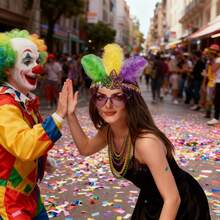 5 Pcs Unisex Mardi Gras Costume Set Faux Feather Headpiece Sequin Headband Mask Bead Necklaces Perfect For Carnival Party Celebrations - Multicolor - View 2