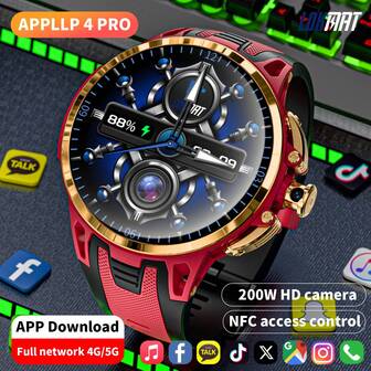 LOKMAT APPLLP 4 PRO Smart Phone Watch, 1.75-Inch AMOLED Screen, Supports 4G/5G Phone Cards, Compatible With Android And IPhon Devices, 180° Pull-Out Knob HD Camera, Cellular Data Network, Wi-Fi Network Connection, Third-Party Application Download, APP Information Push, Reminder Function, Equipped With Android System 8.1