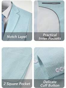 Blue Seersucker 2 Piece Casual Summer Beach Men's Suit Set With Stripes Weddings HXX0 - Màu vàng - Xem 6