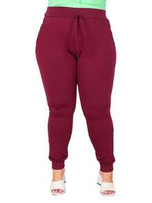 Women's Plus Size Thermal Jogger Pants With Pocket - Maroon - View 1