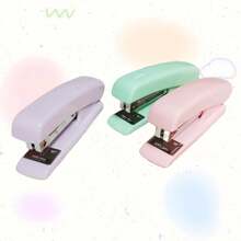 1 pieza Juego de papelería de escritorio tipo macaron, grapadora, dispensador de cinta, tijeras, perforadora - Multicolor - Ver 2