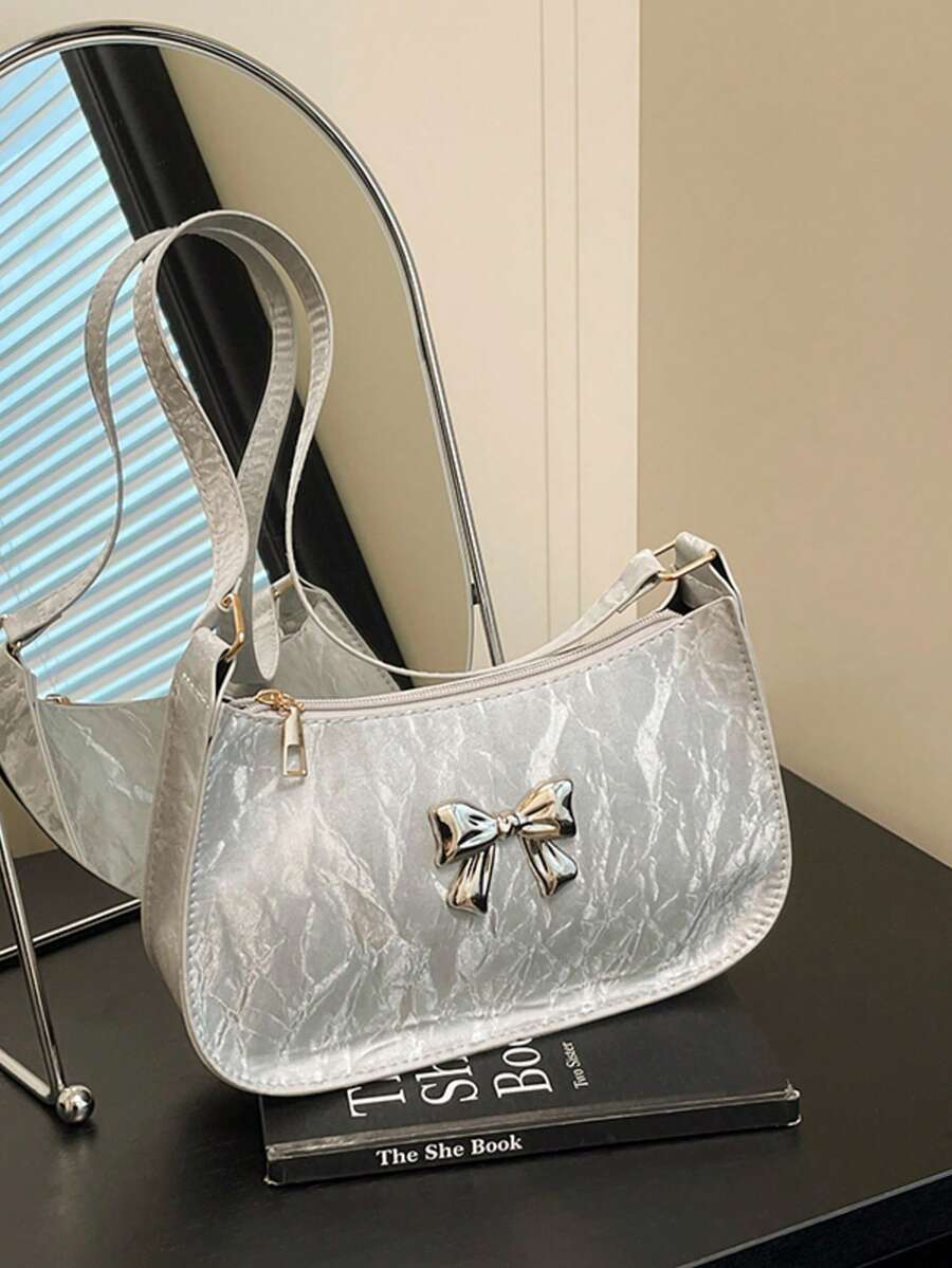 PU PVC Leather Women's Crocodile Embossed Designer Handbag Wallet Vintage Zipper Shoulder Bag - Silver - View 1