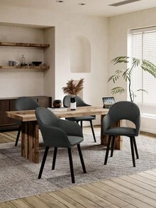 Goeurvant Modern Crescent-Back Upholstered Dining Chairs With Armrests And Solid Wood Legs For Dining Room, Living Room, Study - Set Of 2 / Set Of 4 / Set Of 6 - Ink Grey - Grey - View 2