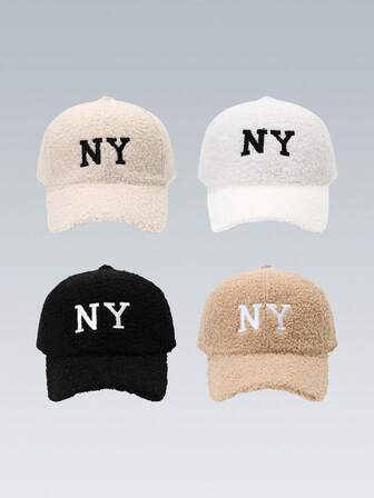 1 st basebollkeps för kvinnor, höst- och vintermössa i lammull, europeisk och amerikansk mode med broderade bokstäver i NY-stil, teddy fleece casual resebasebollkeps för män