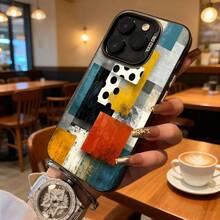 Funda para teléfono con patrón geométrico abstracto multicolor con lunares y bloques texturizados para iPhone 14 13 12 11 Pro Max y  Galaxy S23 S22 S21 S20, opción de regalo ideal para todas las estaciones. - Negro - Ver 2