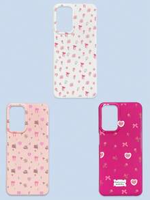 3 piezas Fundas de teléfono con estampado floral y de lazo, estilo dulce, romántico y lindo, compatibles con 17/17 Air/17 Pro/17 Pro Max, Galaxy S26/S26 Plus/S26 Ultra, rosa/blanco/rojo rosa - Multicolor - Ver 26