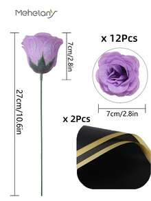 MEHELANY 20支/套 2.76英寸闪光玫瑰花束，DIY人造闪光花束，浅紫色仿真花，人造玫瑰，永不凋谢的闪亮人造玫瑰花束，适合周年纪念、订婚、结婚礼物、家居装饰、办公室厨房装饰、派对装饰、房间装饰、情人节装饰、母亲节装饰、送给女友、妈妈、女士的生日礼物（含包装纸）（轻微色差） - 紫色 - 查看 9