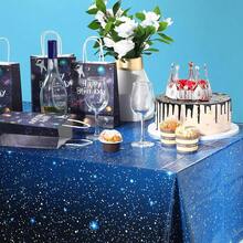 1 Piece Space Tablecloth Starry Night Tablecloth Decorations Plastic Galaxy Table Cover Space Stars Theme Party Supplies For Birthday Home Decorations, 54 X 108 Inch,Black, Blue - Đen, Xanh lam - Xem 4