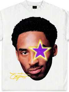 Kobe Big Face Grey Star Graphic Tee _ Premium Quality Heavyweight Basketball Shirt For Adults & Kids_1 - 白色 - 查看 1